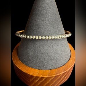 Sterling Silver Bangle Bracelet Unknown White Stone Beads Stackable